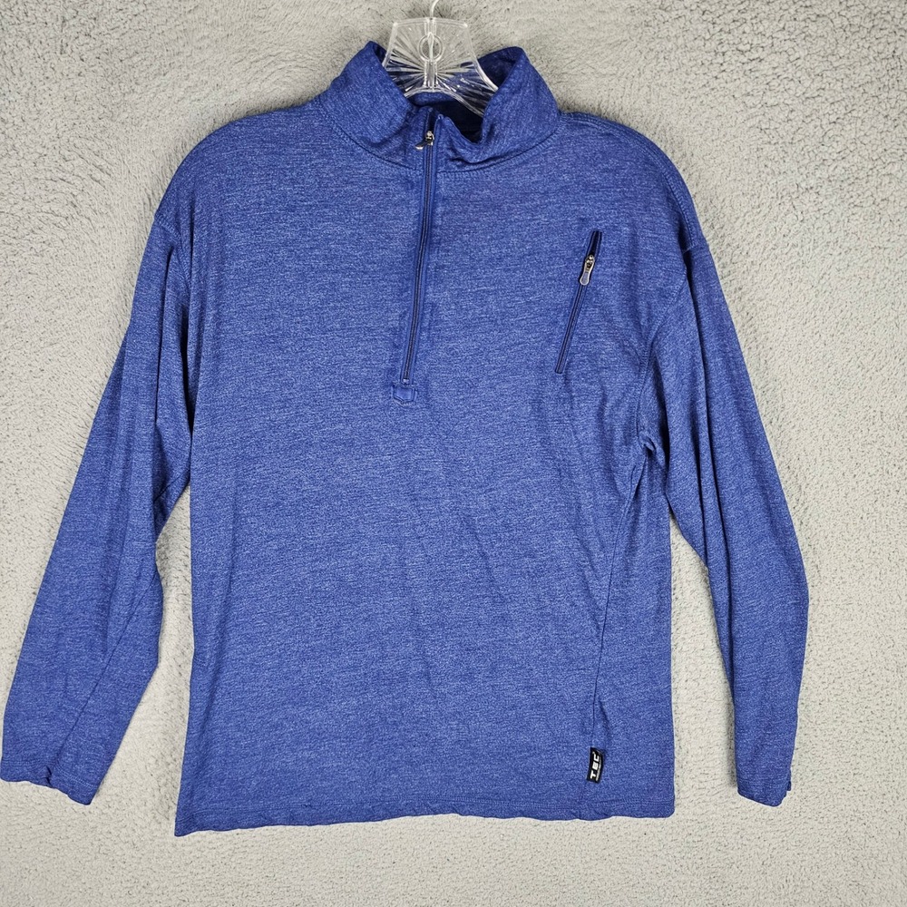 SCOTTeVEST Pullover Mens M Blue SeV SJ QZIP Quarter Zip Long Sleeve Pocket
